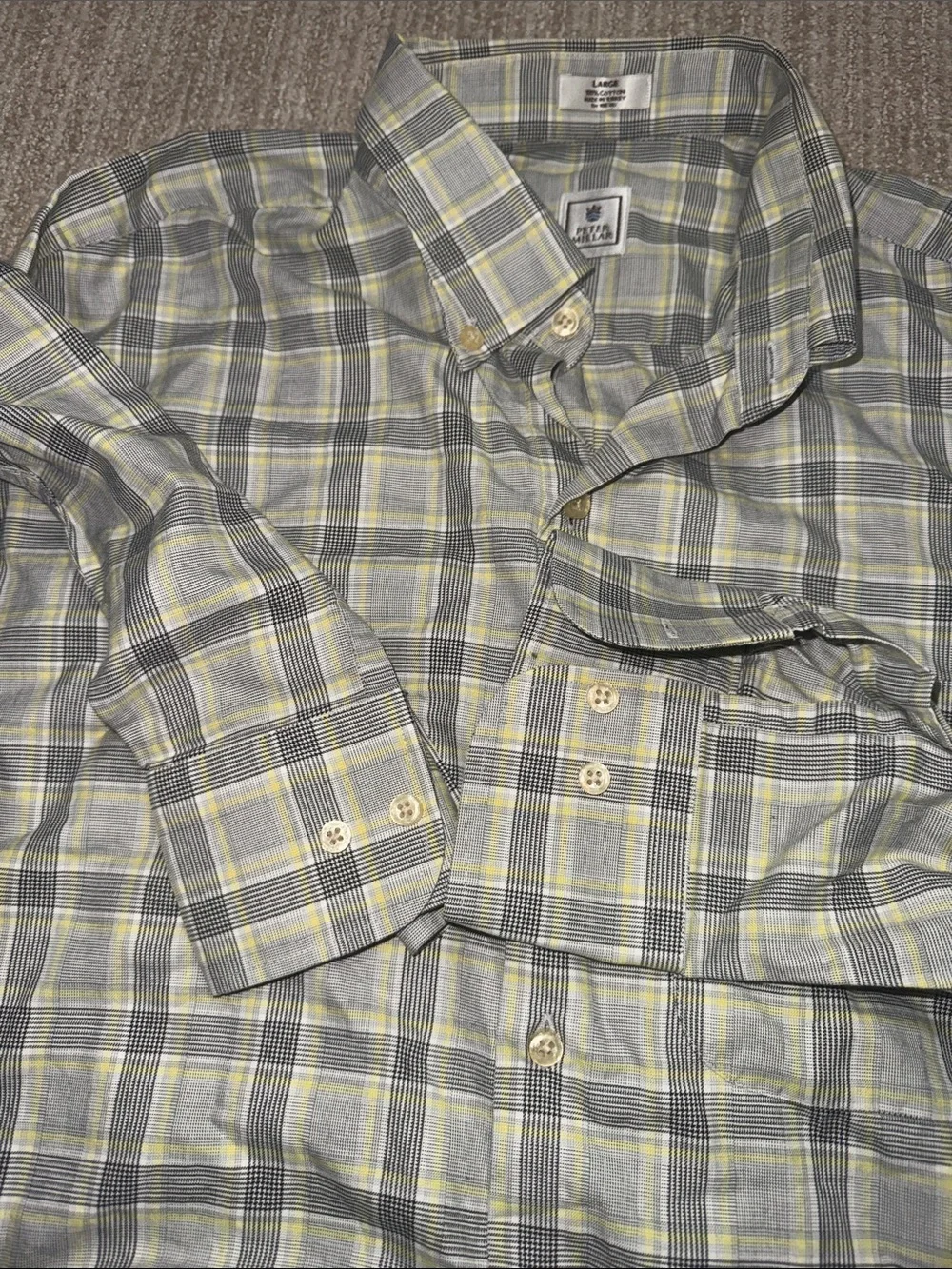 Peter Millar Men’s Button Down Shirt Size L White Yellow Long Sleeve Cotton Top - Picture 9 of 9